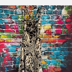 Ann Taylor Black and Cream Halter Midi Dress Size 6